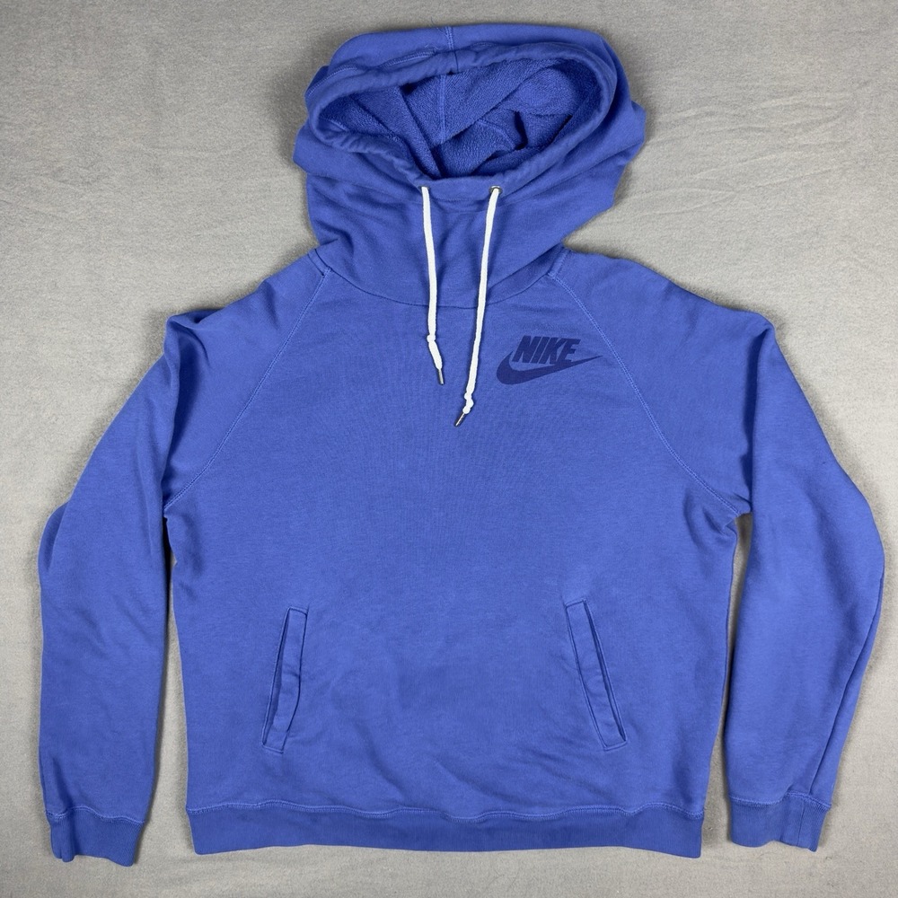 Nike Sportswear Rally Funnel Cowl Neck Hoodie Women XL Pullover Blue Drawstrings